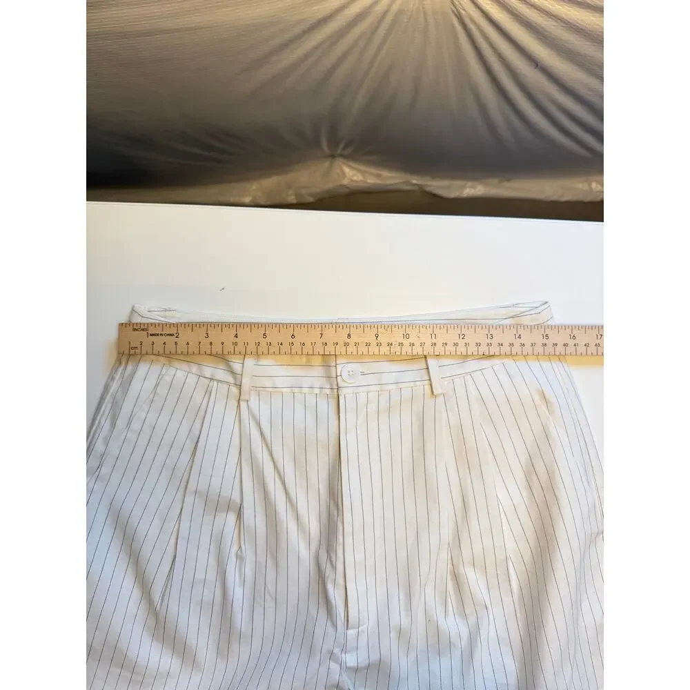 Reformation Oren Pants Size 10 Linen Blend Wide Leg White Stripe Old Money
